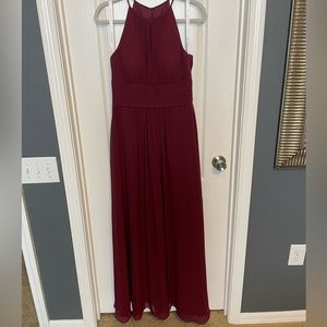 Azazie Bonnie a line ruched chiffon floor length dress Cabernet